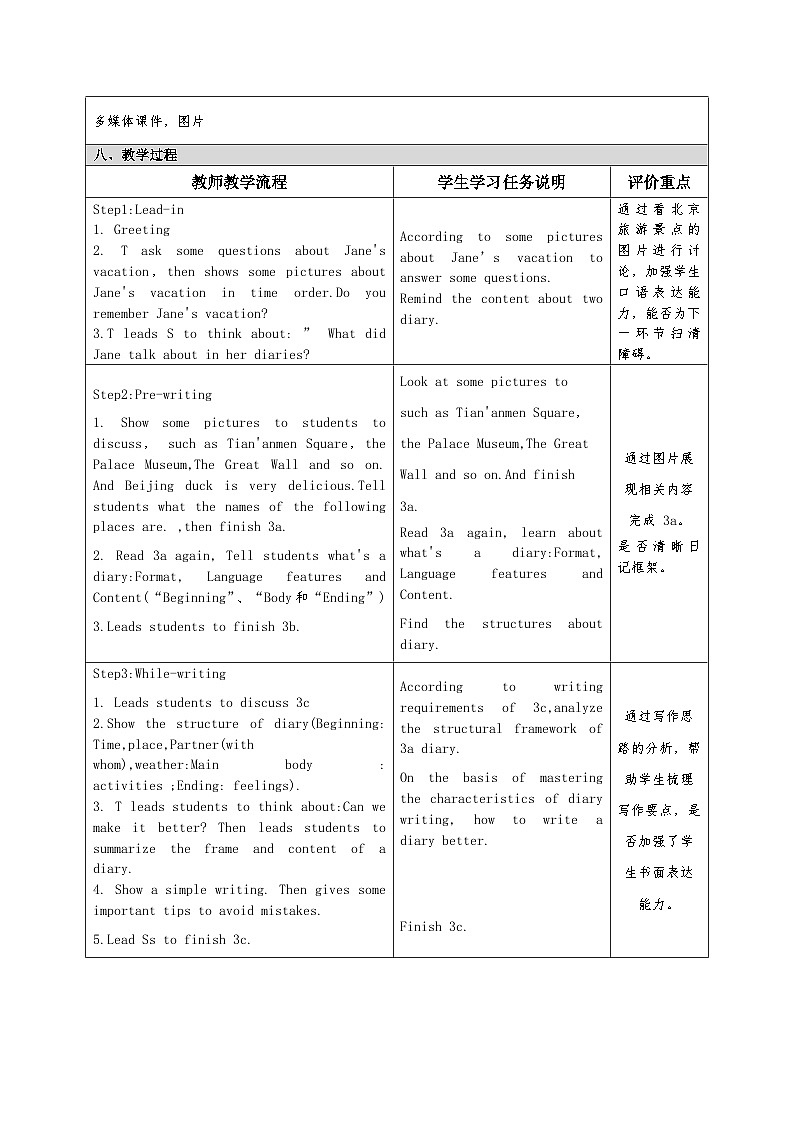 Unit 1 Where did you go on vacation Section B 3a - Self Check 教学设计  人教版英语八年级上册第2页