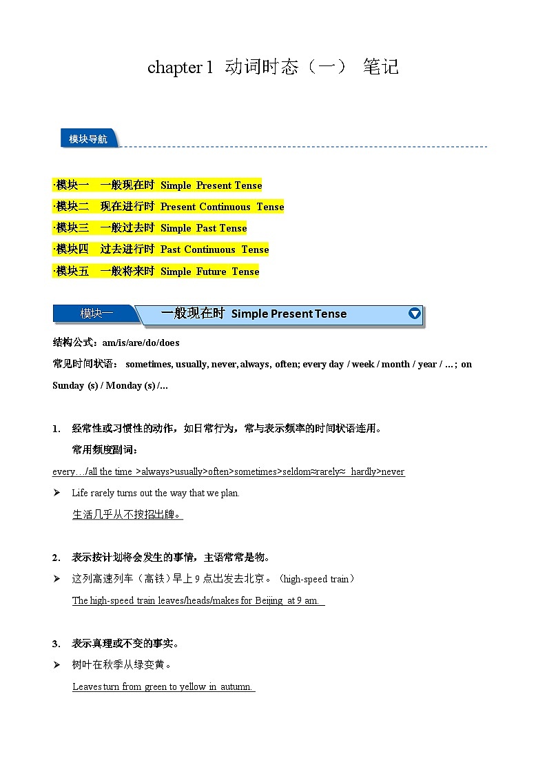 Chapter 1 动词时态（一）笔记（解析版）第1页