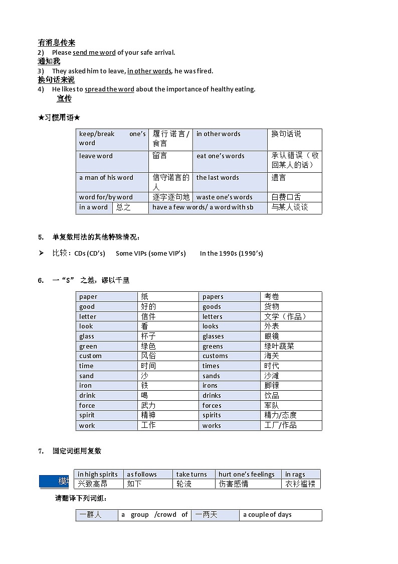 Chapter 6 名词与冠词 笔记（全国通用）（原卷版）第3页