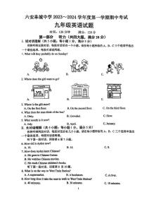 安徽省六安市金安区安徽省六安皋城中学2023-2024学年九年级上学期11月期中英语试题