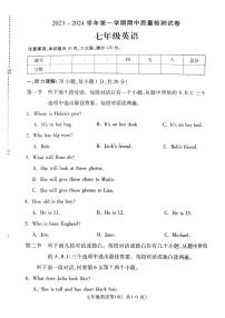 河南省平顶山市叶县2023-2024学年七年级上学期11月期中英语试题