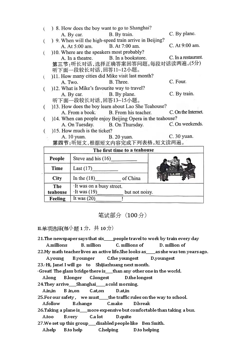 辽宁省大石桥市某校2023-2024学年八年级上学期期中考试英语试题第2页