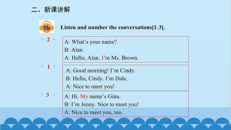 人教新目标版英语七年级上册 Unit 1 My name's Gina.Section A (1a-2d)课件04