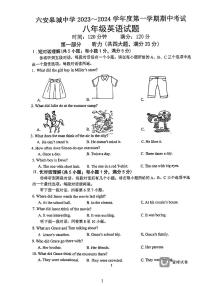 安徽省六安皋城中学2023-2024学年八年级上学期11月期中英语试题