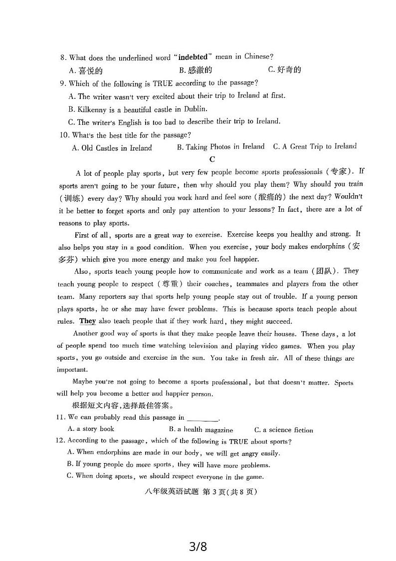 山东省临沂市兰山区2023-2024学年八年级上学期期中英语试题03