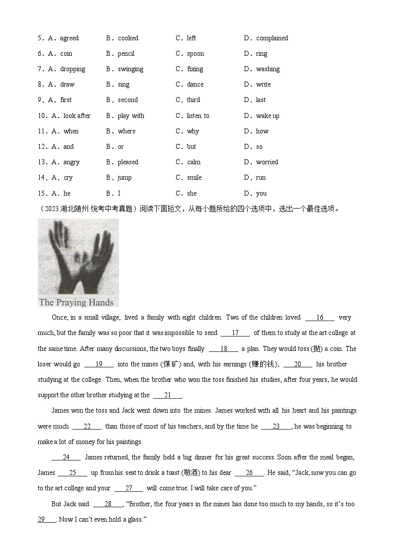 专题02 完形填空（1-5空题）-5年（2019-2023）中考1年模拟英语真题分项汇编（全国通用）（原卷版）第2页