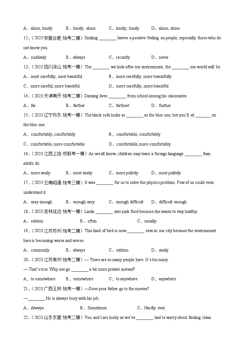 专题11 副词100题 （原卷版）第2页