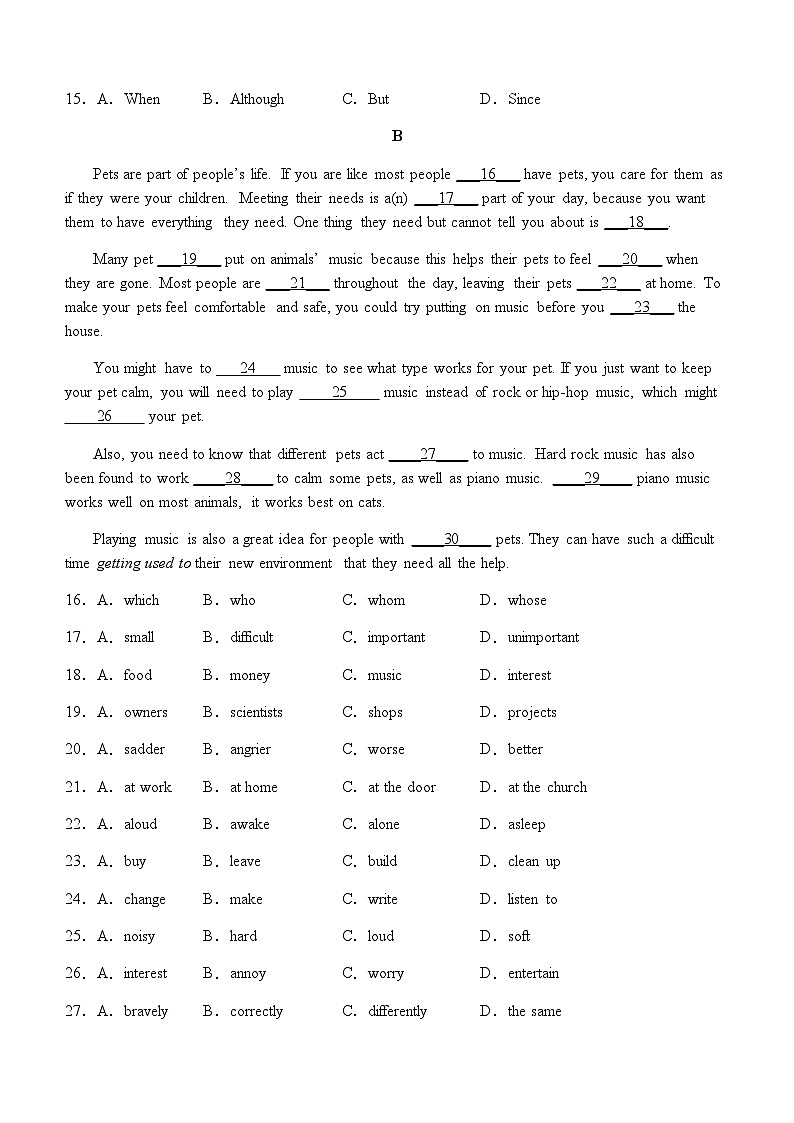 泸县五中初2023届第三次学业水平模拟考试英语试题第3页