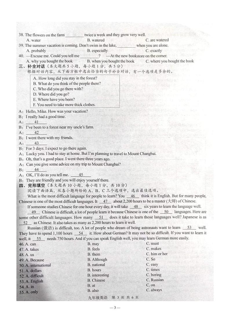广西壮族自治区百色市2023-2024学年九年级上学期11月期中英语试题第3页