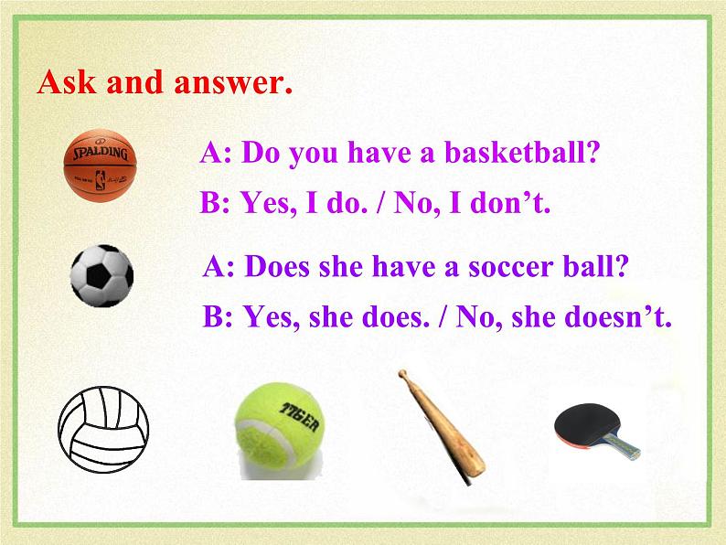 人教新目标版英语七年级上册 Unit 5 Do you have a soccer ball？Section A 2课件第7页