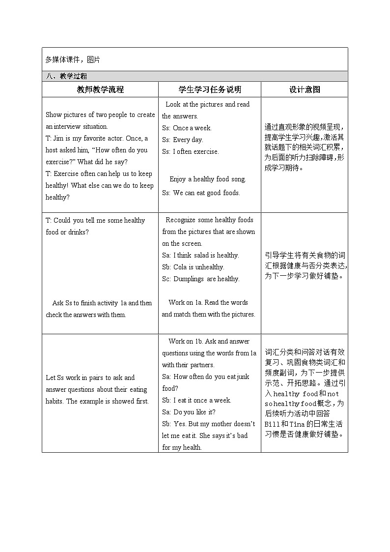 Unit 2How often do you exercise Section B (1a-1e)教学设计 人教版八年级英语上册02