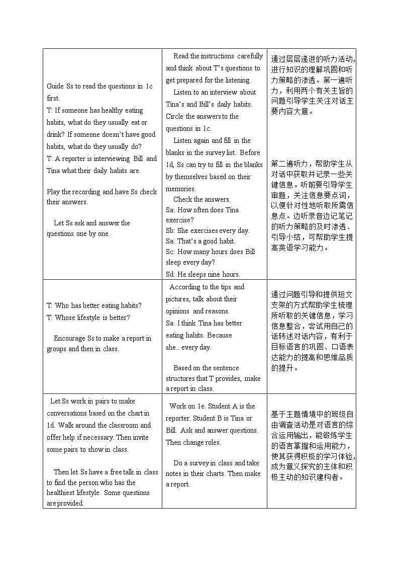 Unit 2How often do you exercise Section B (1a-1e)教学设计 人教版八年级英语上册03