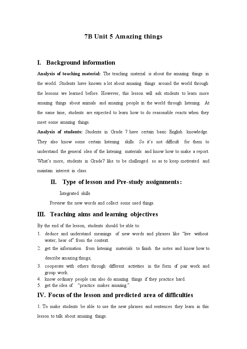 译林版英语七年级下册 Unit 5 Amazing things_ntegrated skills(1) 教案01