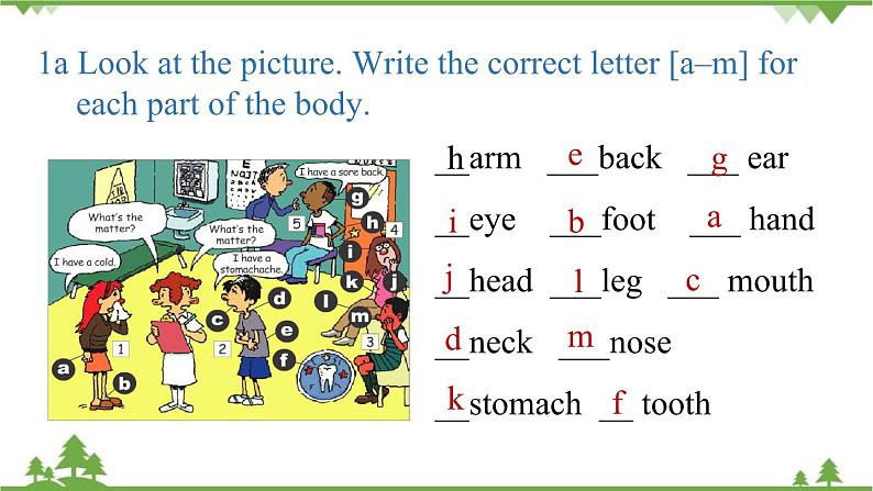 人教新目标版英语八年级下册Unit1 What 's the matter（Section A 1a-2d）课件第6页