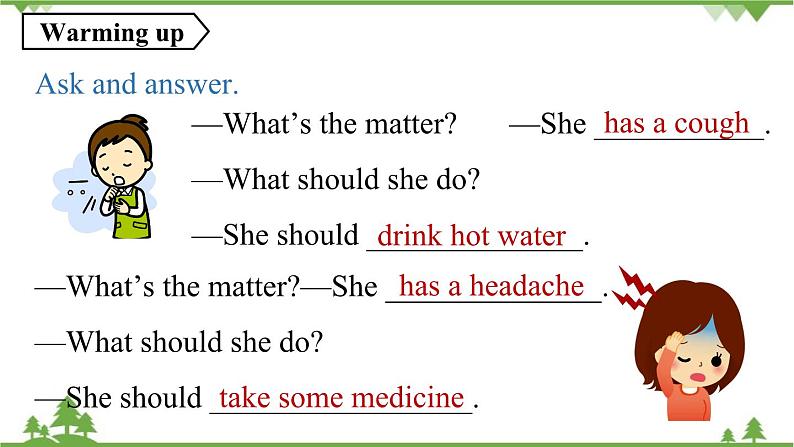 人教新目标版英语八年级下册Unit1 What 's the matter（SectionA 3a-3c）课件第3页