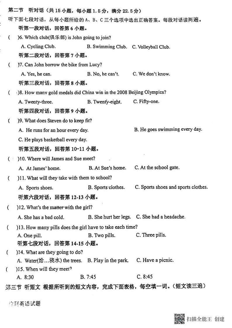 福建省泉州市晋江一中 2023-2024学年八年级上学期期中考试英语试卷02
