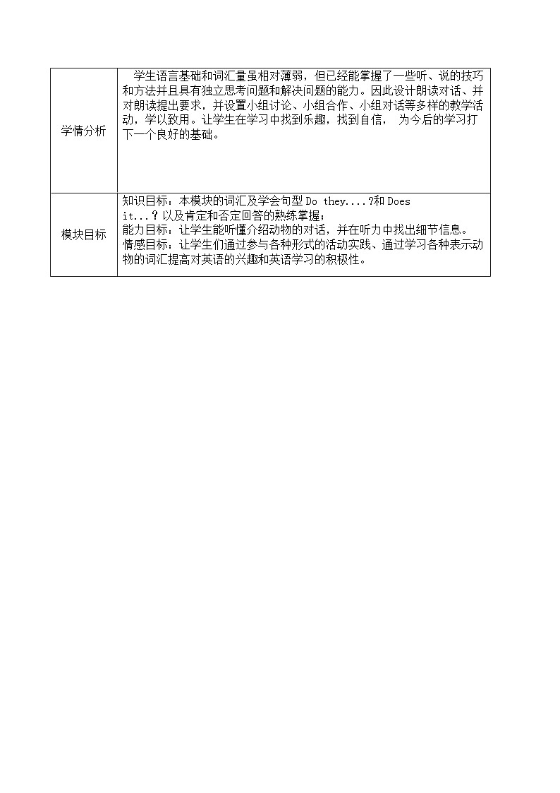 外研版英语七年级上册《Module 6：A trip to the zoo》模块教学设计word版02