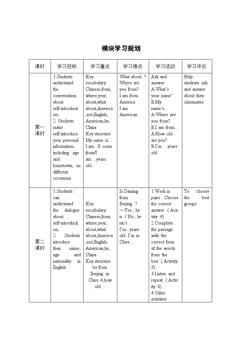 外研版英语七年级上册《Module 1》模块教学设计03
