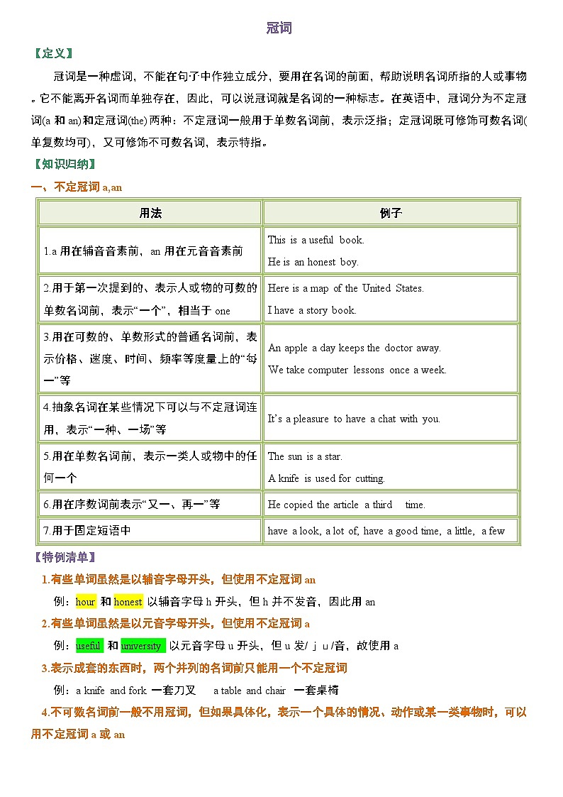专题02 冠词-初中英语重点语法知识完整梳理（全国通用）第1页