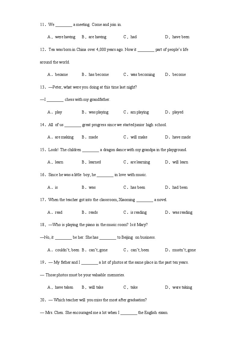 时态辨析提升练-2024年初中英语中考复习备考第2页