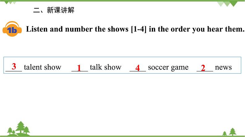 人教新目标英语八年级上册Unit 5 Do you want to watch a game show Section A (1a-2d)课件第5页