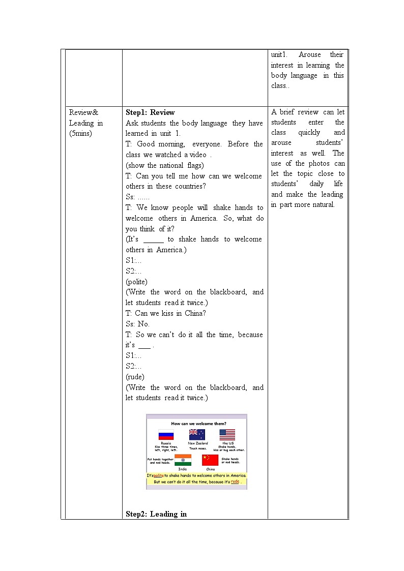 外研版英语七年级下册 Module 11 Unit 2 Here are some ways to welcome them.(1) 教案第2页