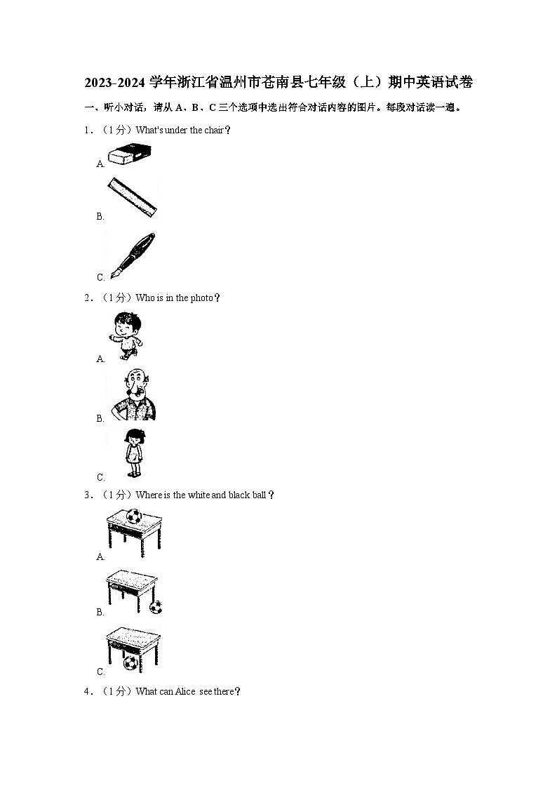浙江省温州市苍南县2023-2024学年七年级上学期期中英语试卷01