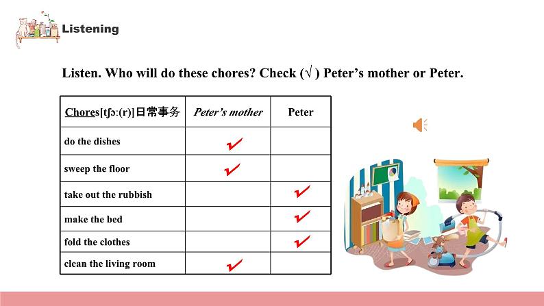 【核心素养目标】人教版初中英语八年级下册 Unit3 Could you please clean your room？ Section A 1a-1c教案+课件06