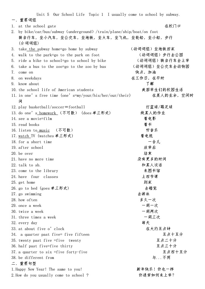 期末知识点归纳 仁爱版七年级英语下册01