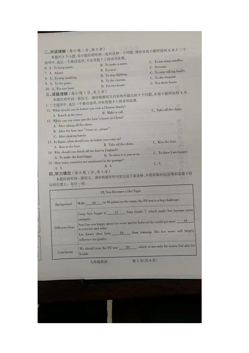 山西省朔州市右玉教育集团初中部 2023-2024学年九年级上学期12月期中英语试题第2页
