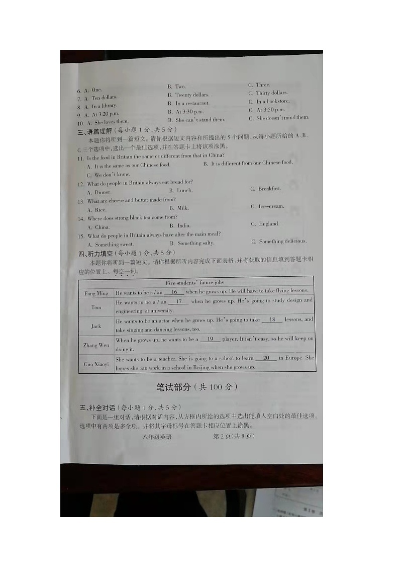 山西省朔州市右玉教育集团初中部2023-2024学年八年级上学期12月月考英语试题第2页