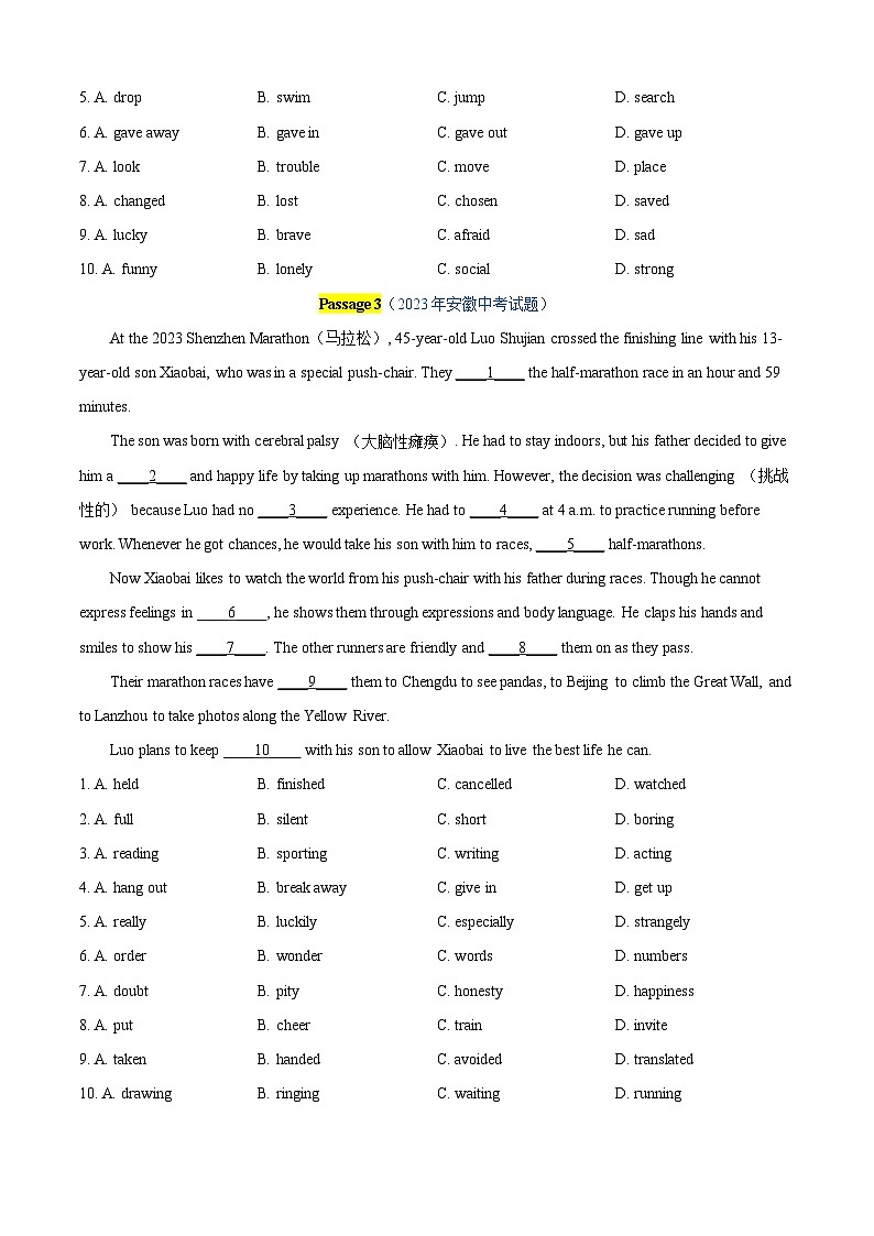 专题14：完形填空精练【考题预测】-2023-2024学年九年级英语上学期期末考点全预测（人教版）03