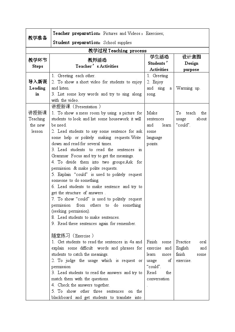 【核心素养目标】人教版初中英语九年级全册Unit3 Could you please clean your room？Section A Grammar Focus-4c 教案第2页