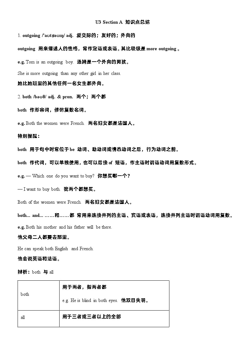 Unit 3 Section A 知识点总结 人教版英语八年级上册01