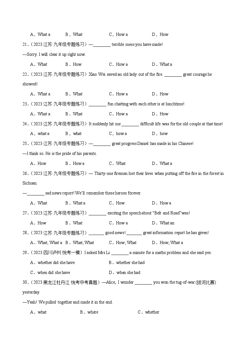 03 Unit2 Grammar语法宾语从句+感叹句 练习题 - 2023-2024学年九年级英语全一册期末高效专题复习训练（人教新目标）第3页