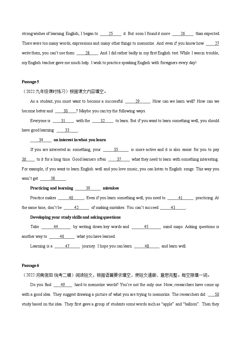 09 Unit1 短文填空8篇（盲填）-2023-2024学年九年级英语全一册期末高效专题复习训练（人教新目标）第3页