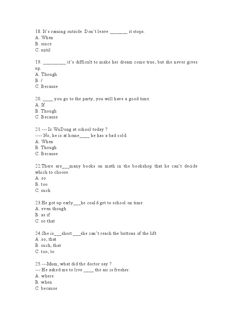 初中英语状语从句50题精编附加例题第3页