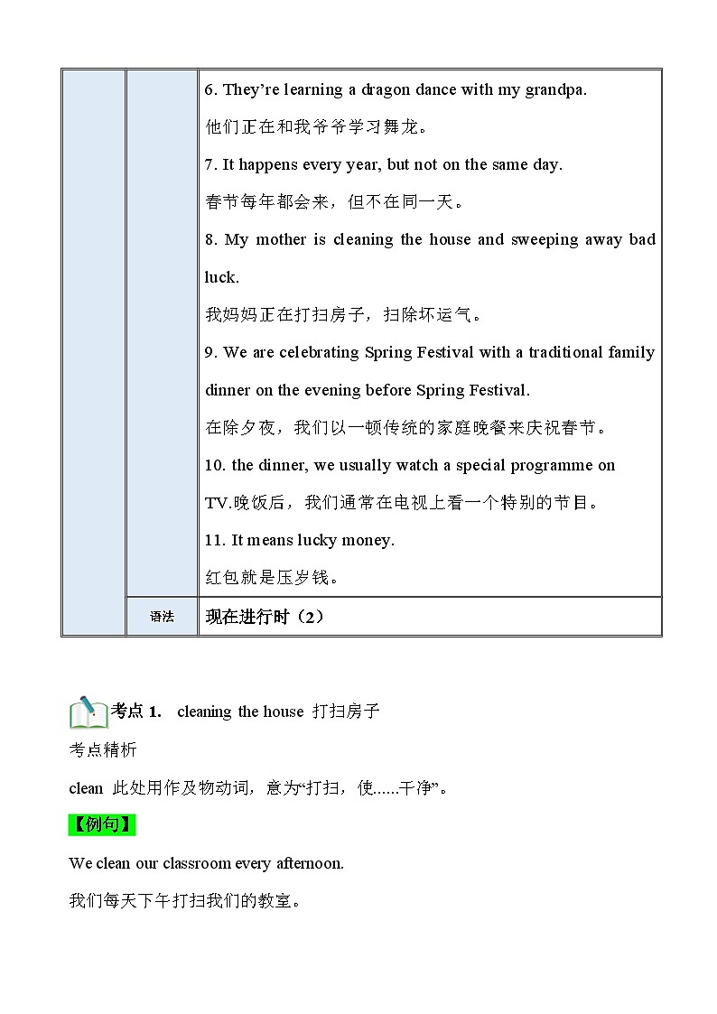 【期末单元考点讲义】（外研版）2023-2024学七年级英语上册 英语单元速记巧练Module 10 Spring Festival 单元考点讲义03
