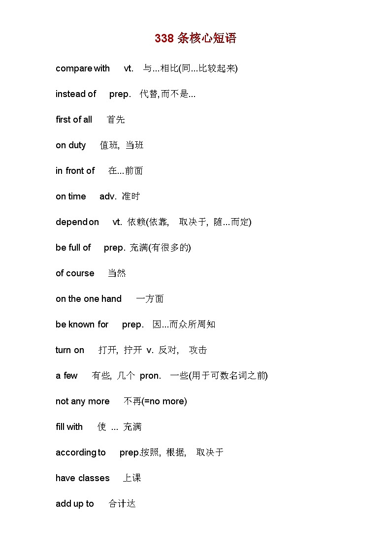 【全套精品学案】中考英语人教版九年级下册期末复习_初中英语338句核心英语短语01