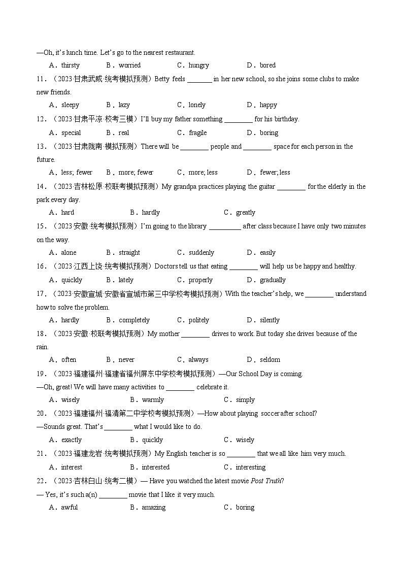第14讲 形容词、副词（练习）-2024年中考英语一轮复习讲练测（全国通用）（原卷版）第2页