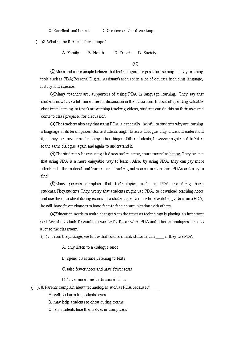 2024届辽宁省鞍山市九年级英语最新中考模拟试卷4（含答案）第3页