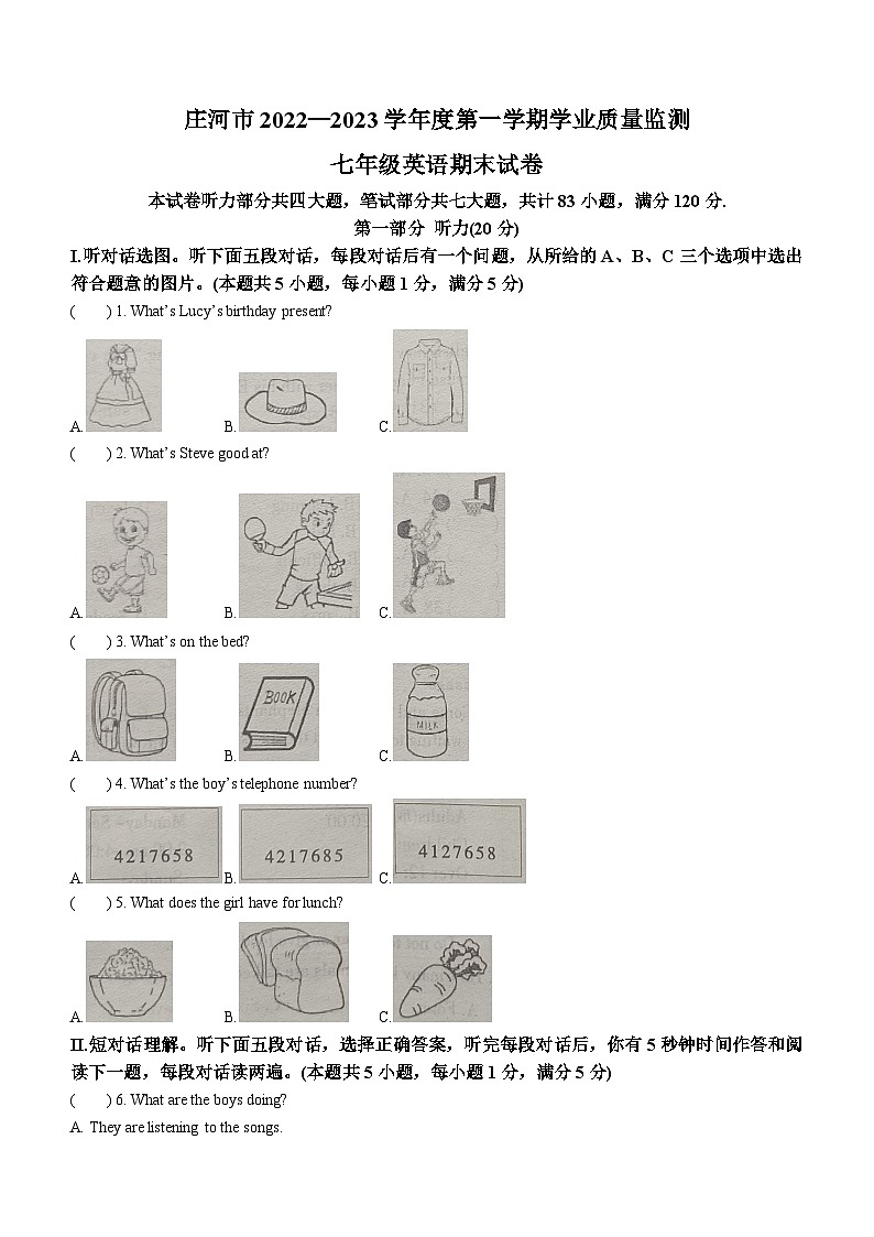 辽宁省大连市庄河市2022-2023学年七年级上学期期末学业质量监测英语试题01
