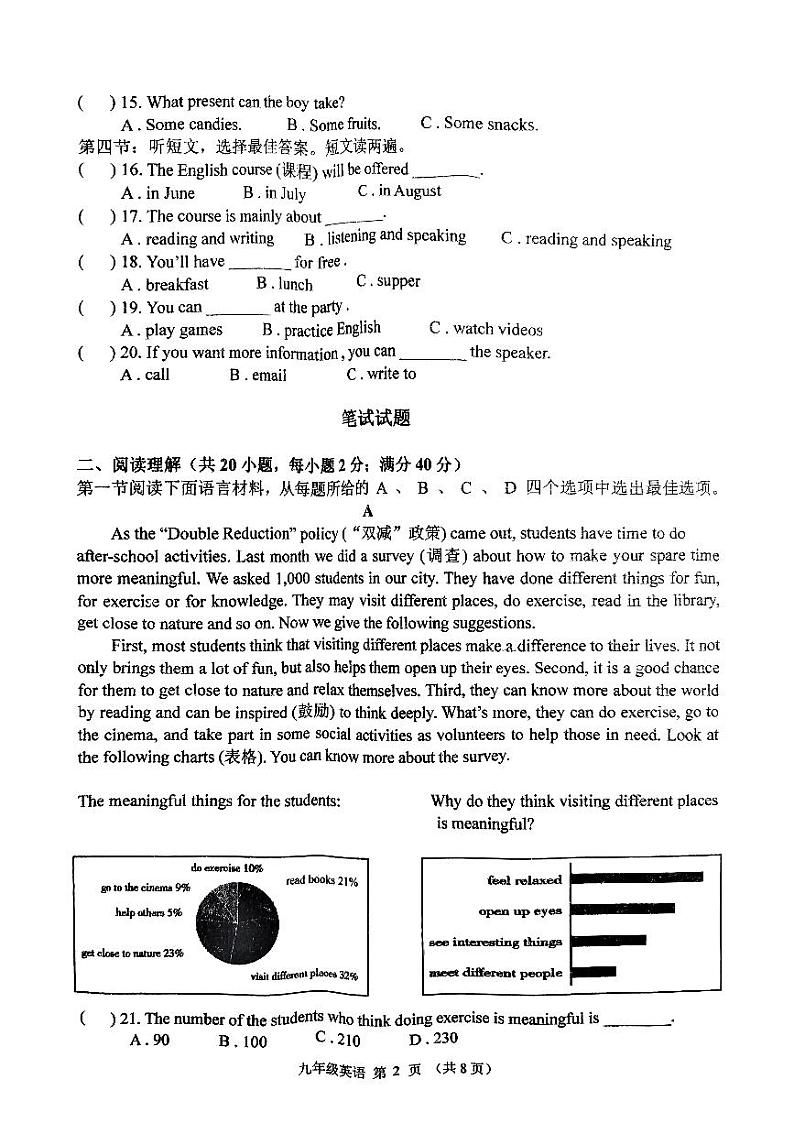 辽宁省铁岭县2023-2024学年九年级上学期期末考试英语试卷第2页