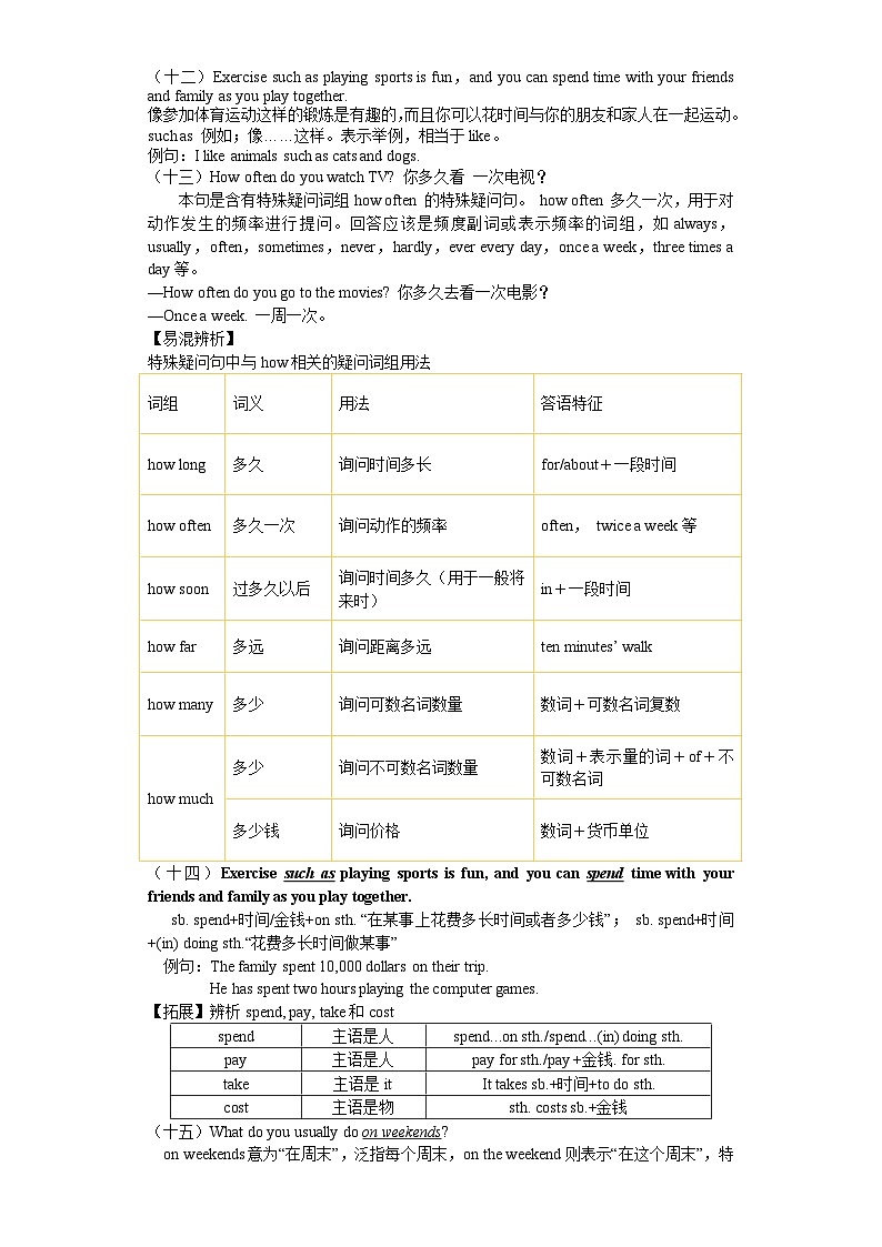 Unit 2 How often do you exercise知识点精讲精练-英语八年级上册教材知识点精讲精练(人教新目标版)第3页