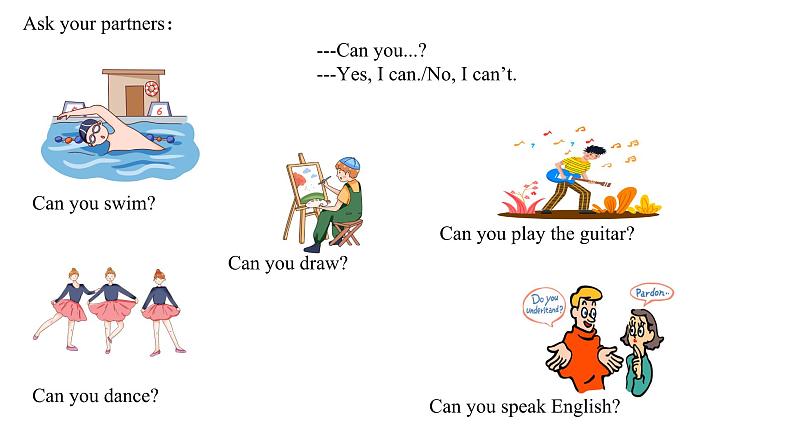 【公开课】人教新目标英语七下Unit 1 Can you play the guitar第二课时(SectionA 2d & Grammar Focus -3c）课件+教案+素材包08