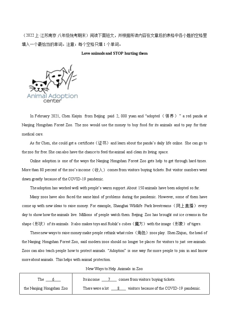 期末必考题型之阅读填表15篇-2023-2024学年八年级英语上册单元重难点易错题精练（牛津译林版）02