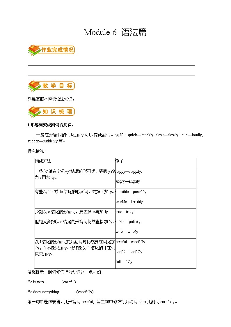 八年级上册外研版英语同步讲义 12讲：Module 6语法篇第1页