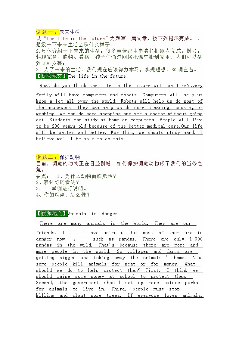 八年级上册英语期末常考6大话题作文优秀范文01