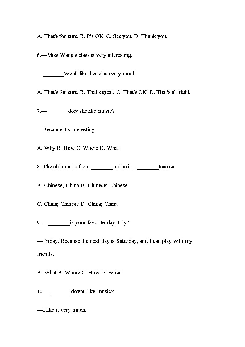 Unit 9 SectionA 1a-2d 练习题  人教版七年级英语上册02