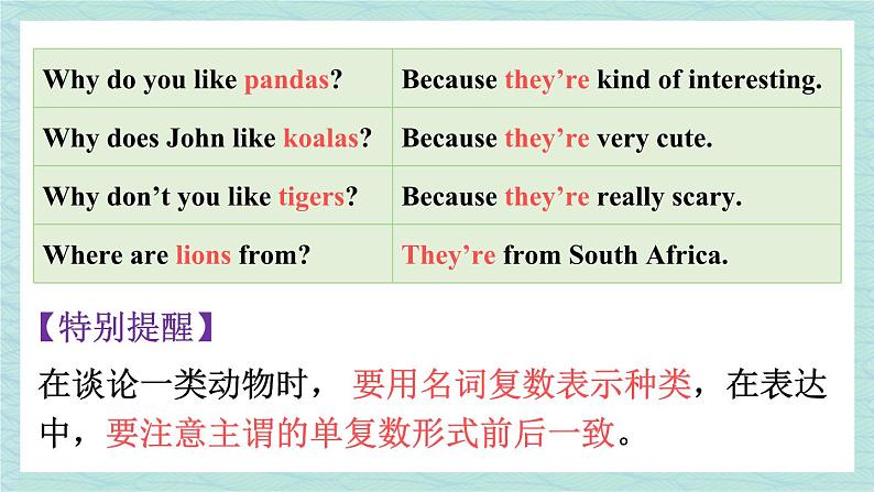 人教版七年级英语下册课件 Unit 5 Why do you like pandas？第3课时（Section A Grammar Focus-3c）第8页